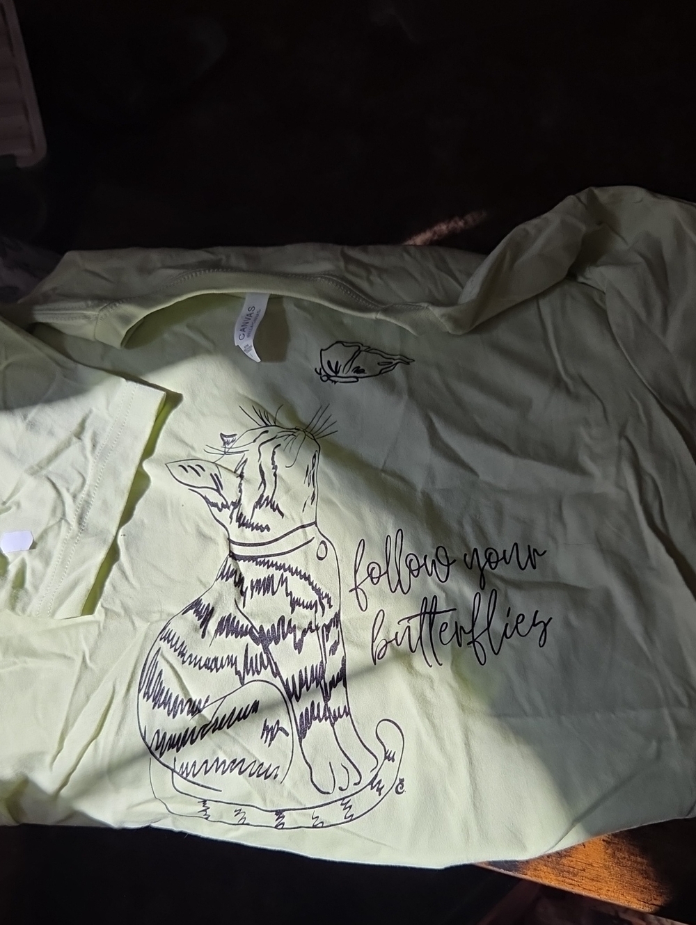 Follow Your Butterflies Cat Graphic Tee - Light Green